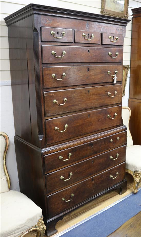 A George III oak chest on chest W.111cm